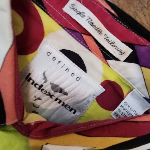 VINTAGE 80S INDEX MEN ULTRA COLORFUL POP ART ABSTRACT LONG SLEEVE PARTY SHIRT M - Picture 2 of 3